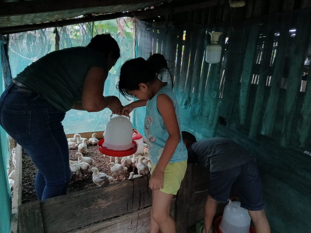 Working Hand-in-Hand with Self-Help International to Achieve My Goals 3 Idania and her daughter bring their chickens fresh water.