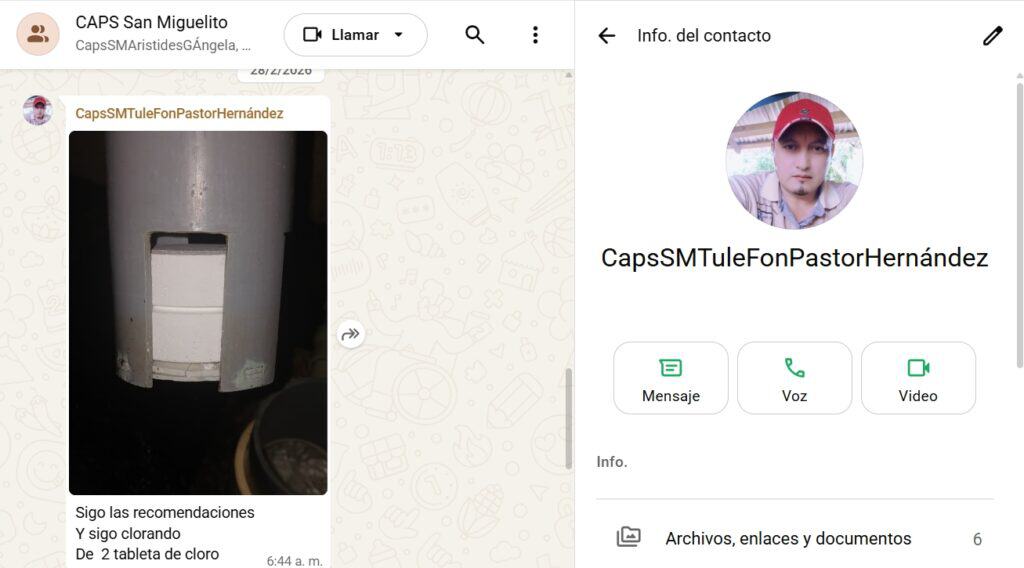 Instant Messaging Empowers CAPS Leaders 2 WhatsApp screenshot showing a chlorinator