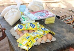 Koko Plus, eggs, and therapeutic porridge flour provided to mothers and infants in Self-Help International's Promoting Good Nutrition program.