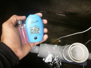 Chlorine meter showing residual chlorine.